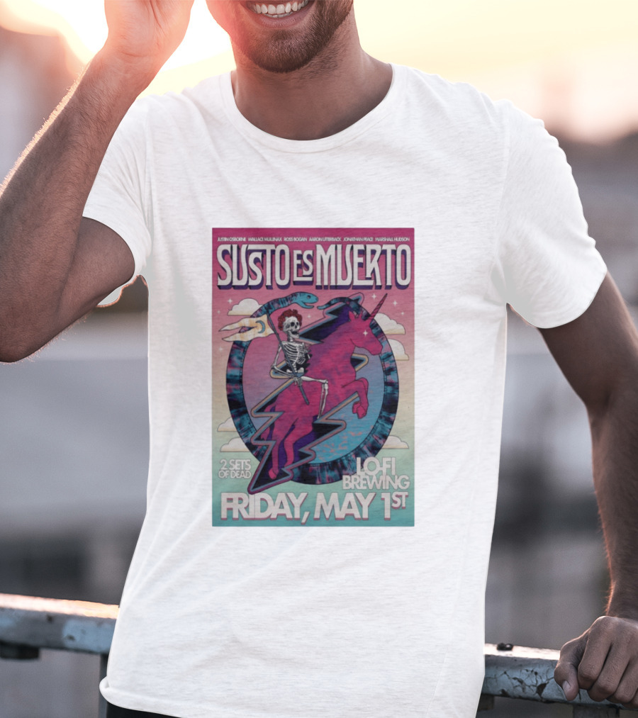 Susto Es Muerto Lofi Brewing May 1st Skeleton Riding Pegasus T-Shirt