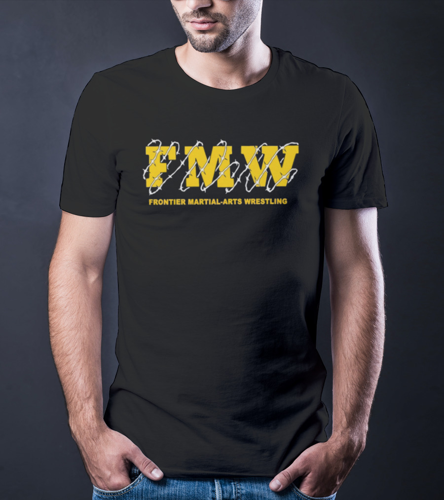 FMW Frontier Martial Arts Wrestling Barbed Wire Iconography T-Shirt