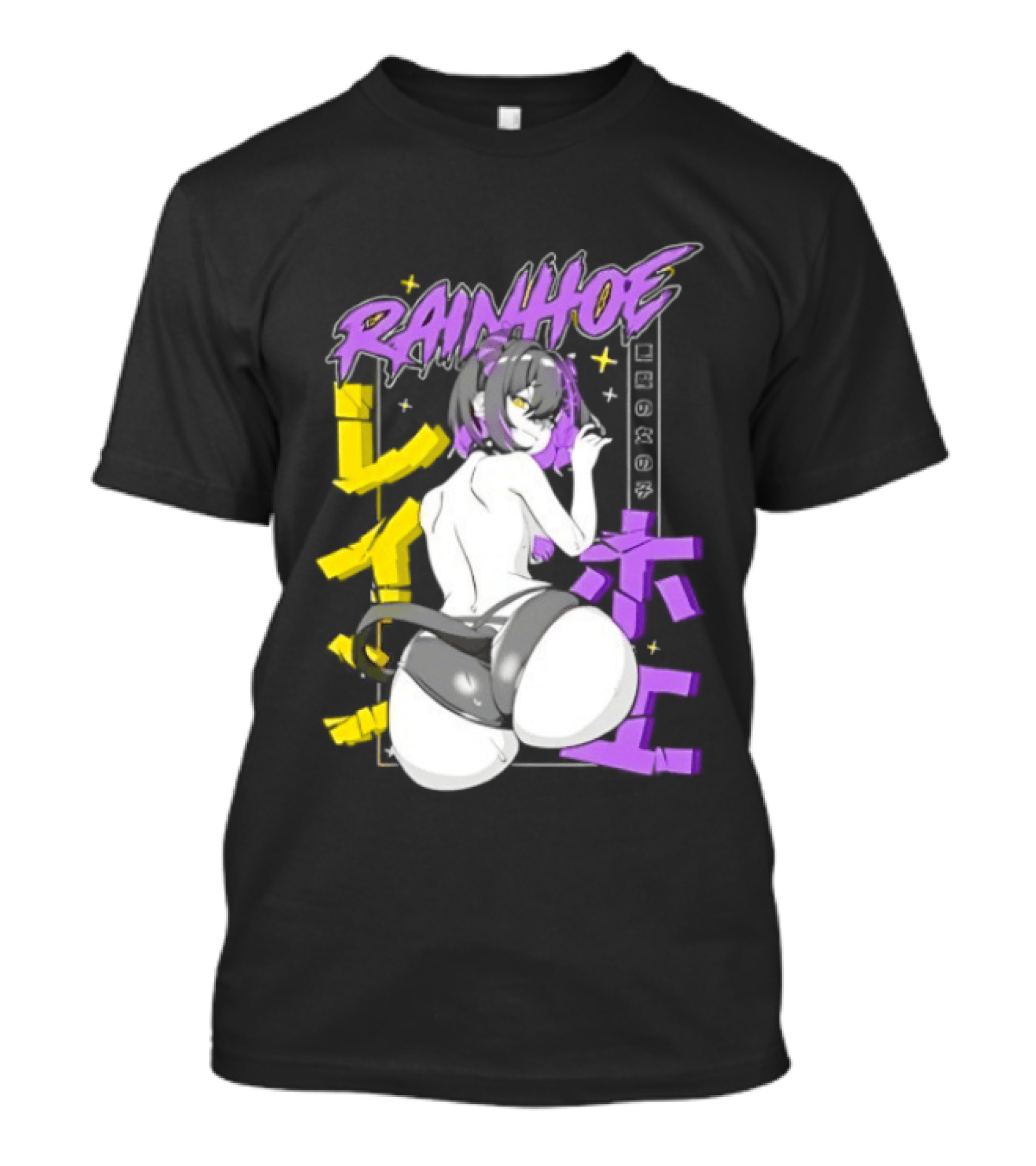 Rainhoe Demon Girl Anime Aesthetic With Japanese Text And Stars T-Shirt