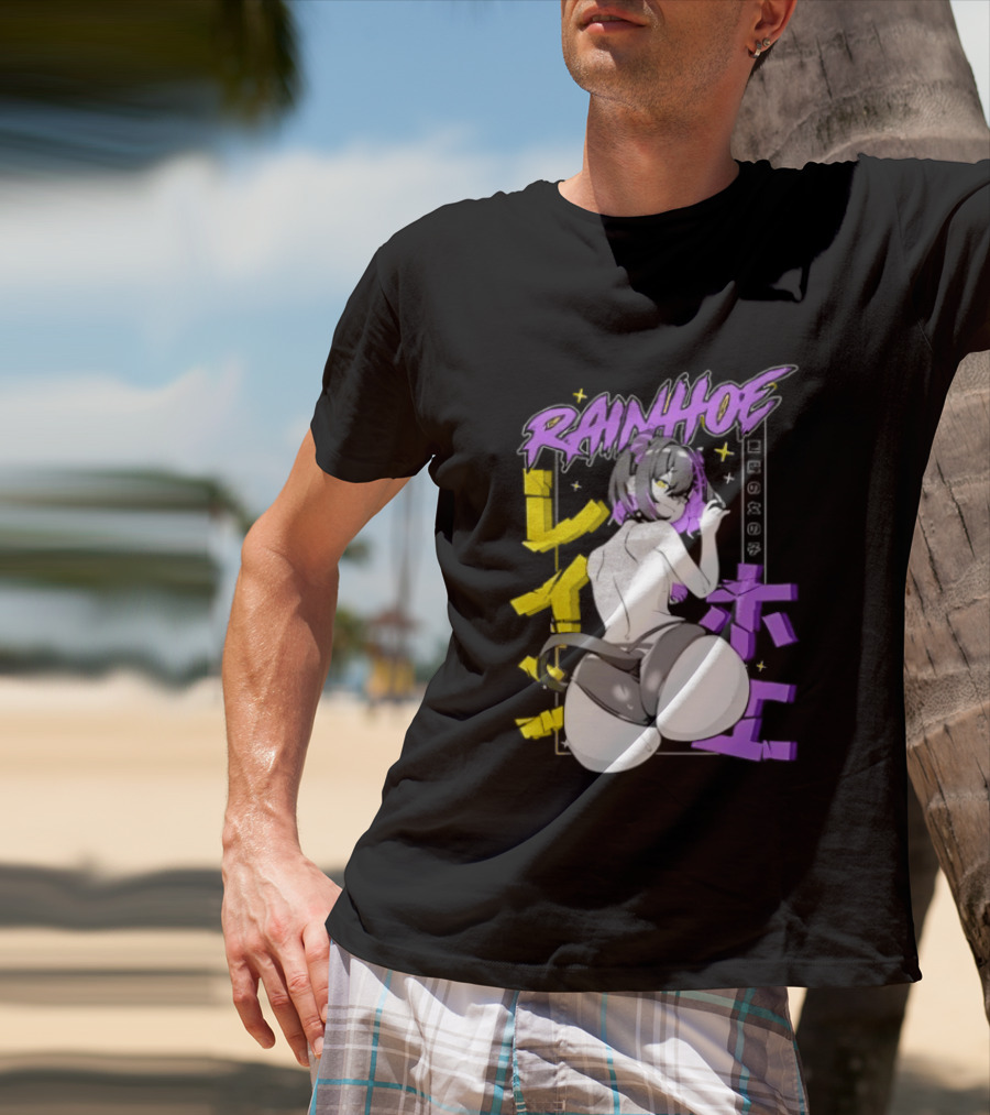 Rainhoe Demon Girl Anime Aesthetic With Japanese Text And Stars T-Shirt