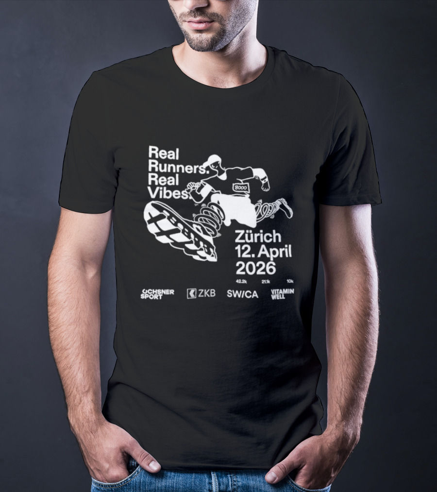 Real Runners Real Vibes Zürich 2026 12 April ZKB SWICA ASICS Stadium Schweiz T-Shirt