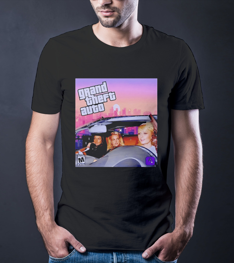 Grand Theft Auto Cover Paris And Britney Driving T-Shirt