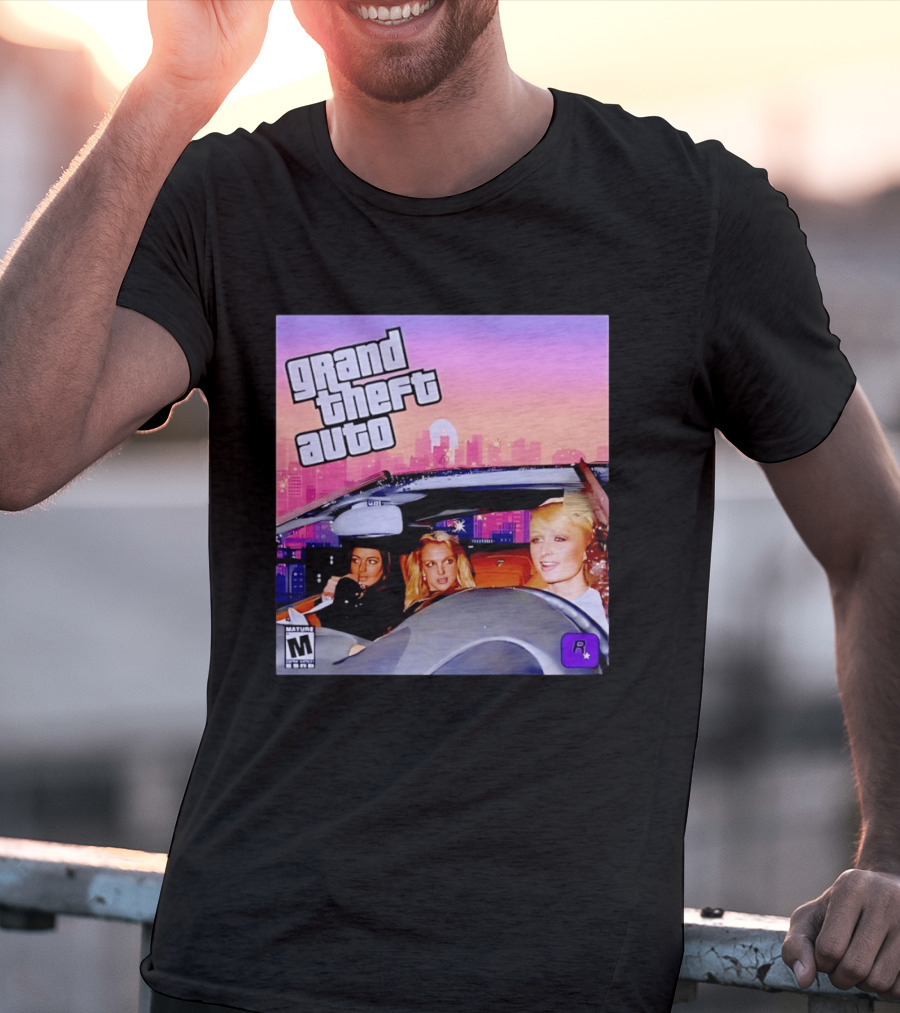 Grand Theft Auto Cover Paris And Britney Driving T-Shirt