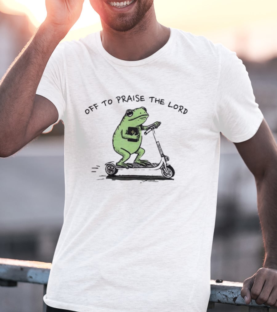 Off To Praise The Lord Frog Bible Study Scooter T-Shirt