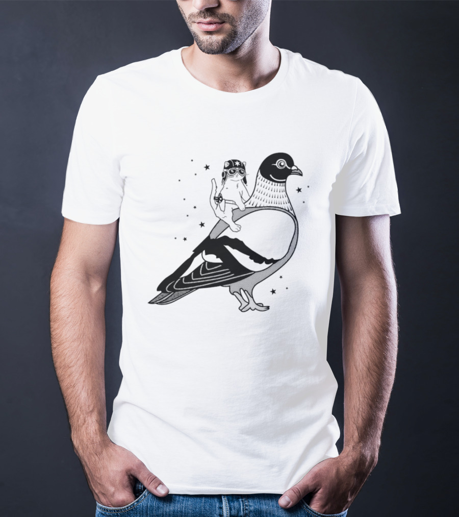 Gary Riding Pigeon With Stars And Cute Animal Rider T-Shirt