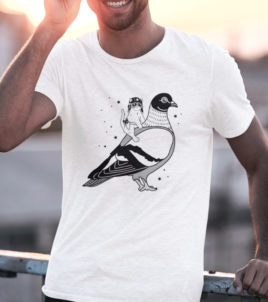 Gary Riding Pigeon With Stars And Cute Animal Rider T-Shirt
