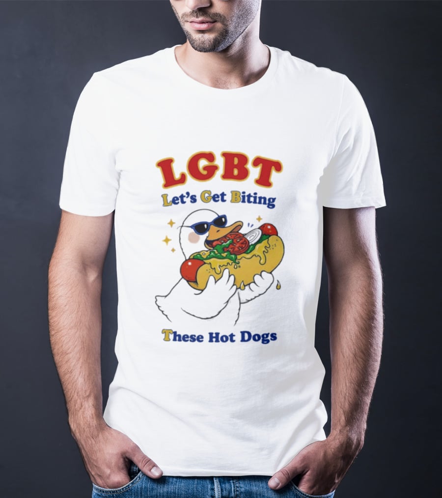 LGBT Goose Let's Get Biting These Hot Dogs Fun Pride Humor T-Shirt