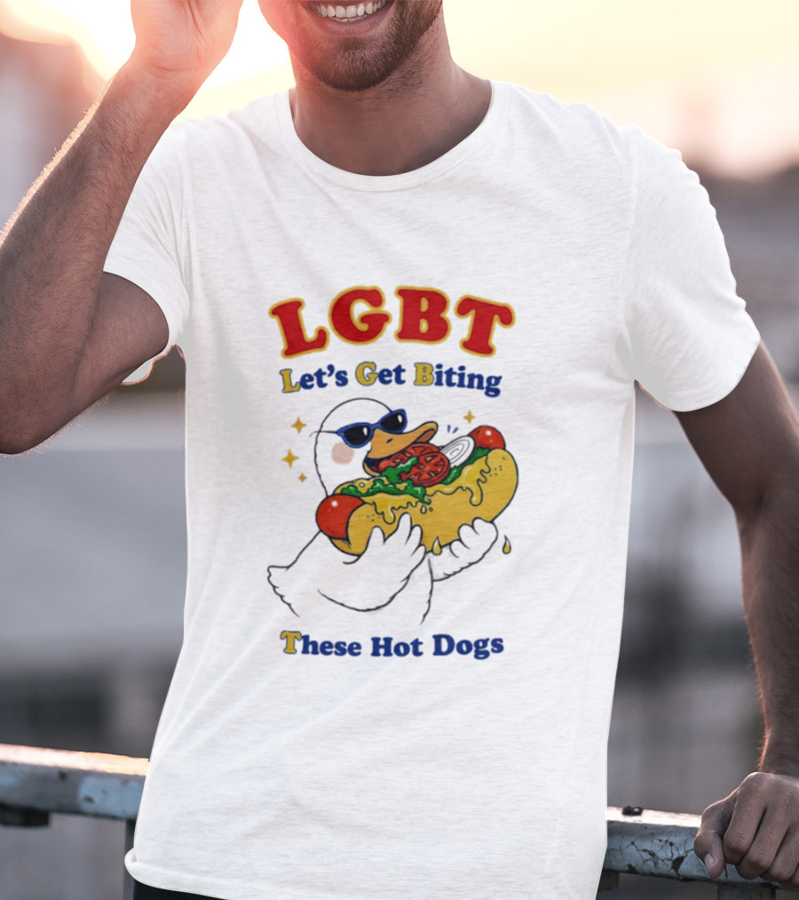LGBT Goose Let's Get Biting These Hot Dogs Fun Pride Humor T-Shirt