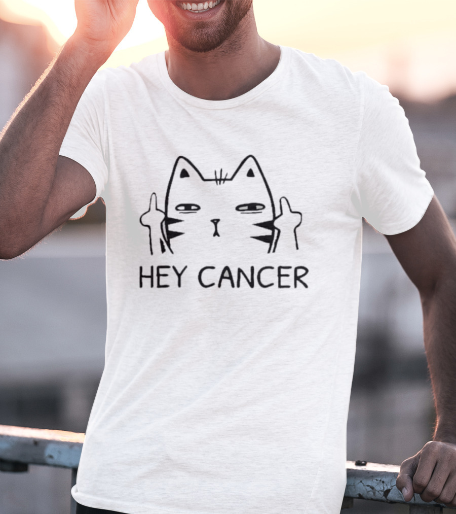 Kitten Giving Middle Finger Hey Cancer Awareness T-Shirt
