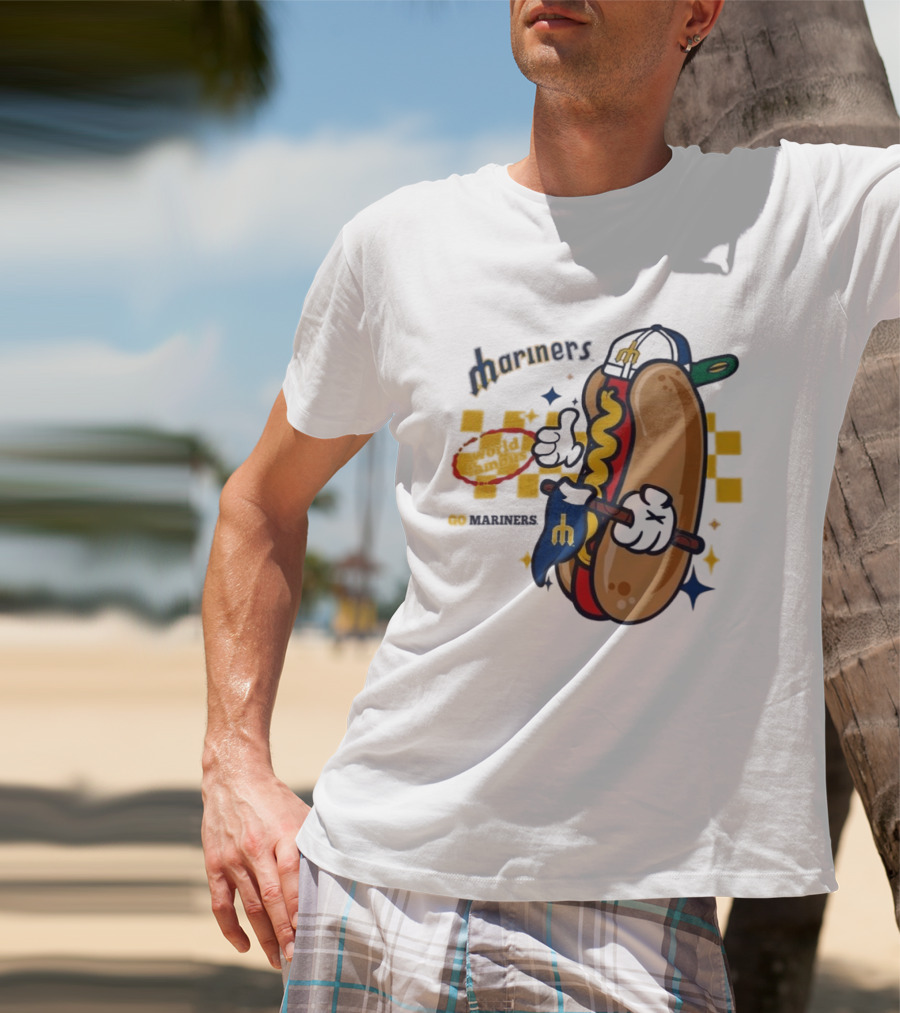 Mariners World Famous Hot Dog Mascot With Baseball T-Shirt