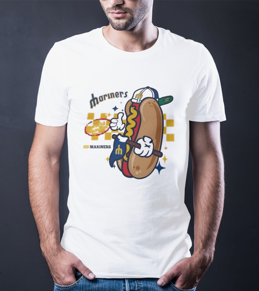 Mariners World Famous Hot Dog Mascot With Baseball T-Shirt