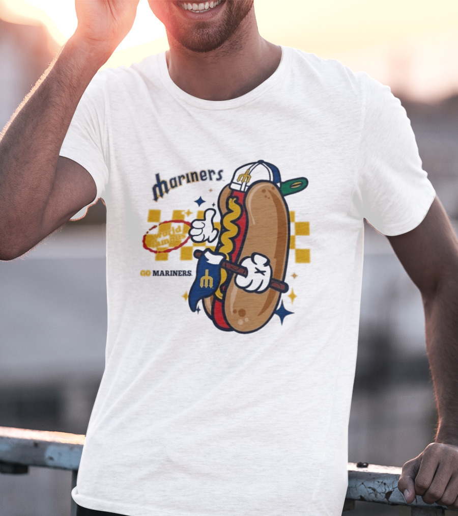 Mariners World Famous Hot Dog Mascot With Baseball T-Shirt