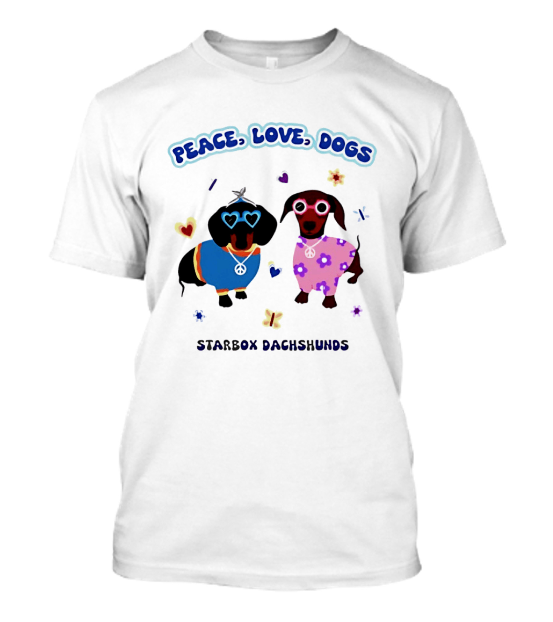 Peace Love Dogs Starbox Dachshunds Heart Glasses Flower Outfits T-Shirt