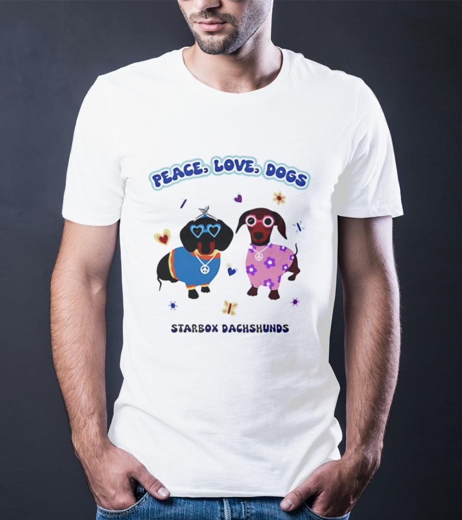 Peace Love Dogs Starbox Dachshunds Heart Glasses Flower Outfits T-Shirt