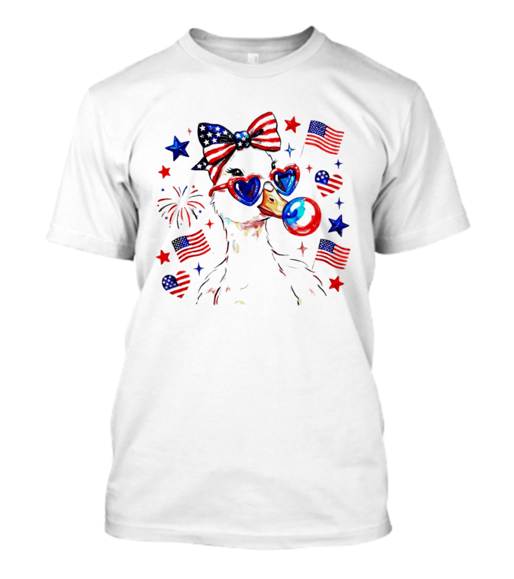 Preppy Patriotic Goose Coquette Fourth Of July With Stars And Stripes Sunglasses And Bow Tie T-Shirt