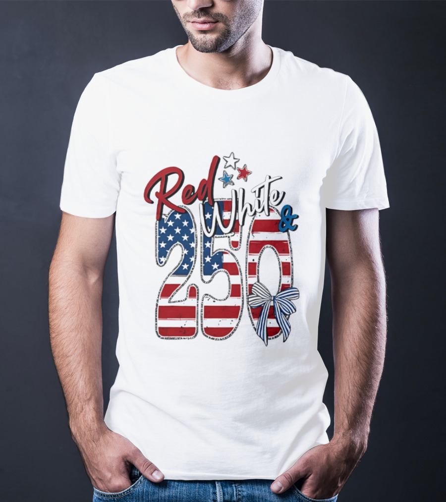 Red White And Blue 250 USA Stars And Stripes Bow T-Shirt
