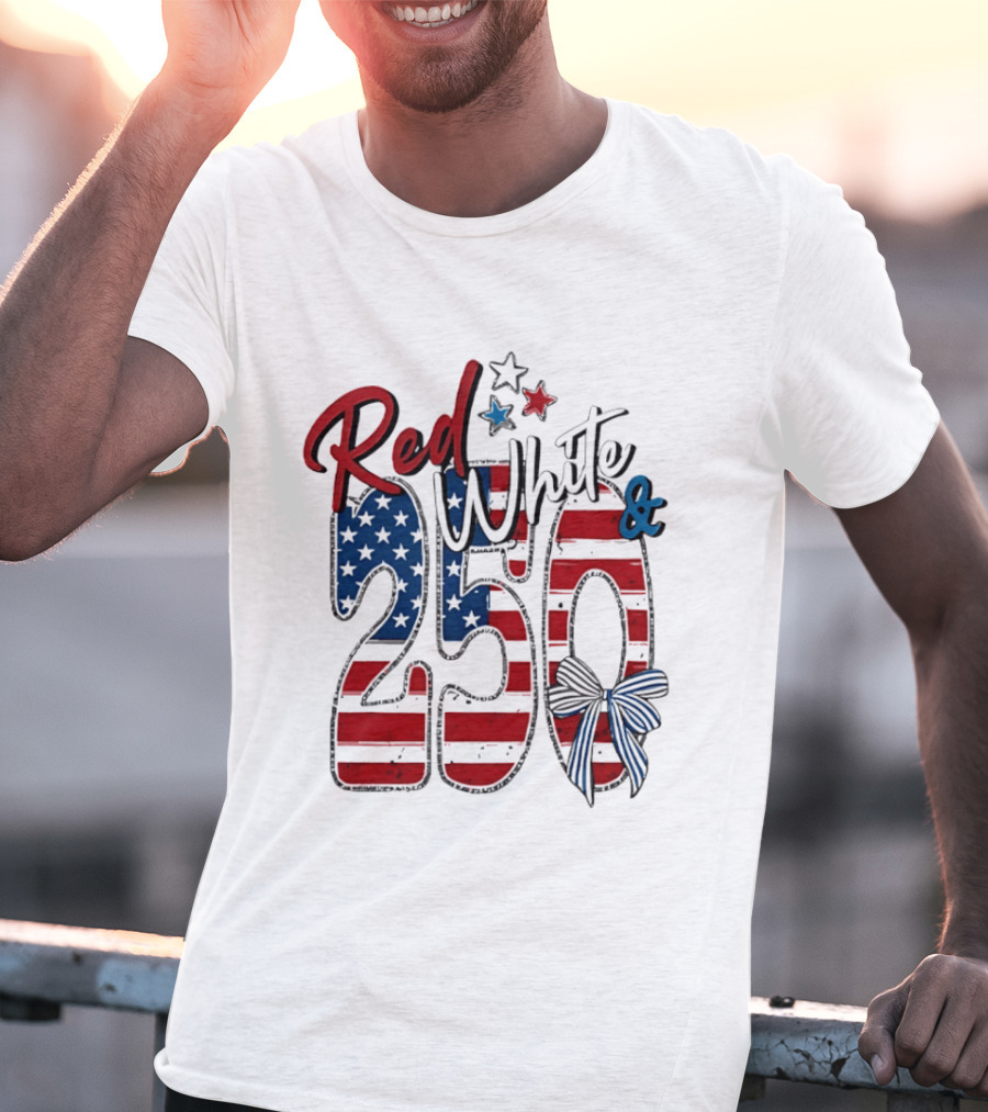 Red White And Blue 250 USA Stars And Stripes Bow T-Shirt