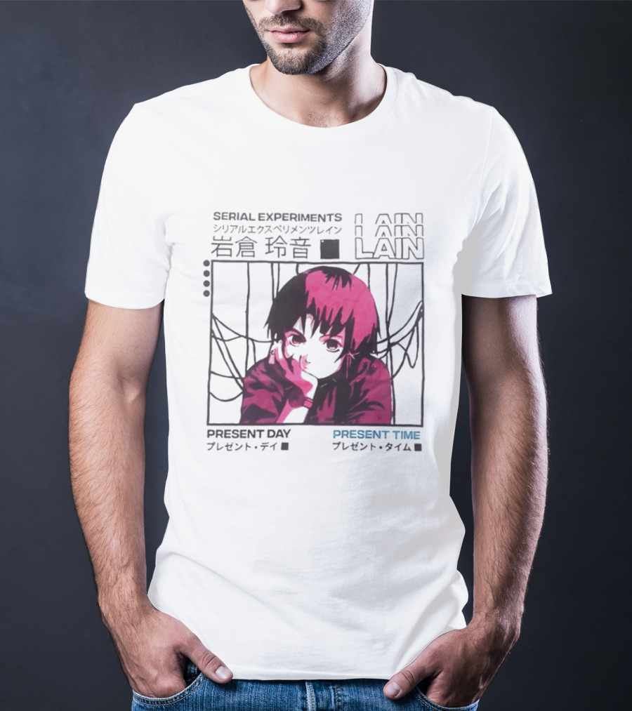 Serial Experiments Lain Present Day Present Time Japanese Text Retro Aesthetic T-Shirt