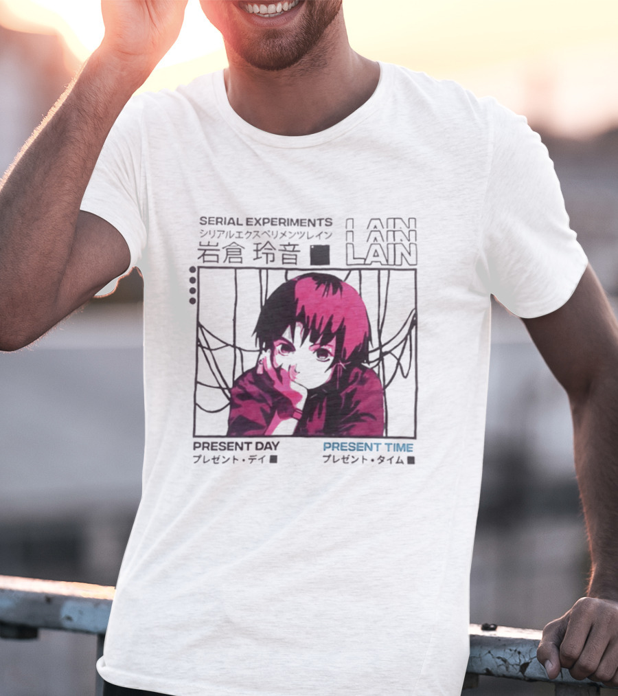 Serial Experiments Lain Present Day Present Time Japanese Text Retro Aesthetic T-Shirt