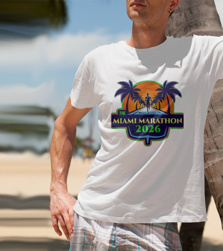 The Miami Marathon 2026 Palm Trees Sunset Runner T-Shirt