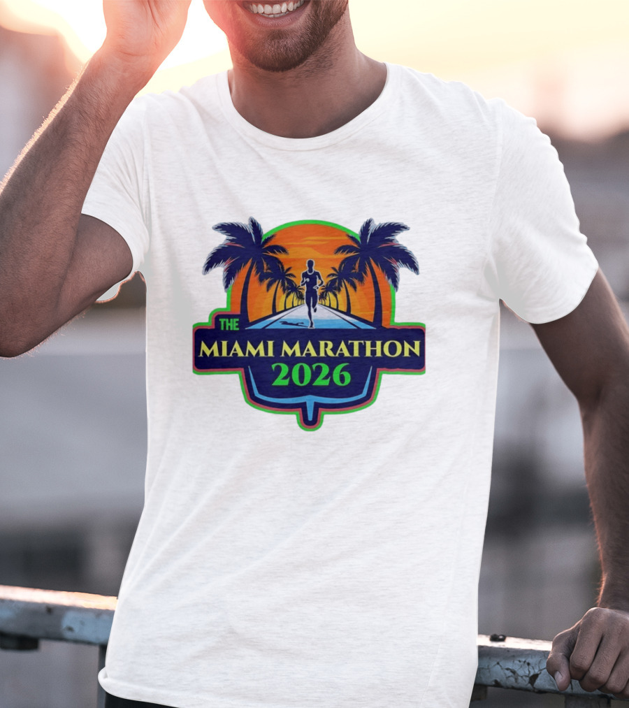 The Miami Marathon 2026 Palm Trees Sunset Runner T-Shirt