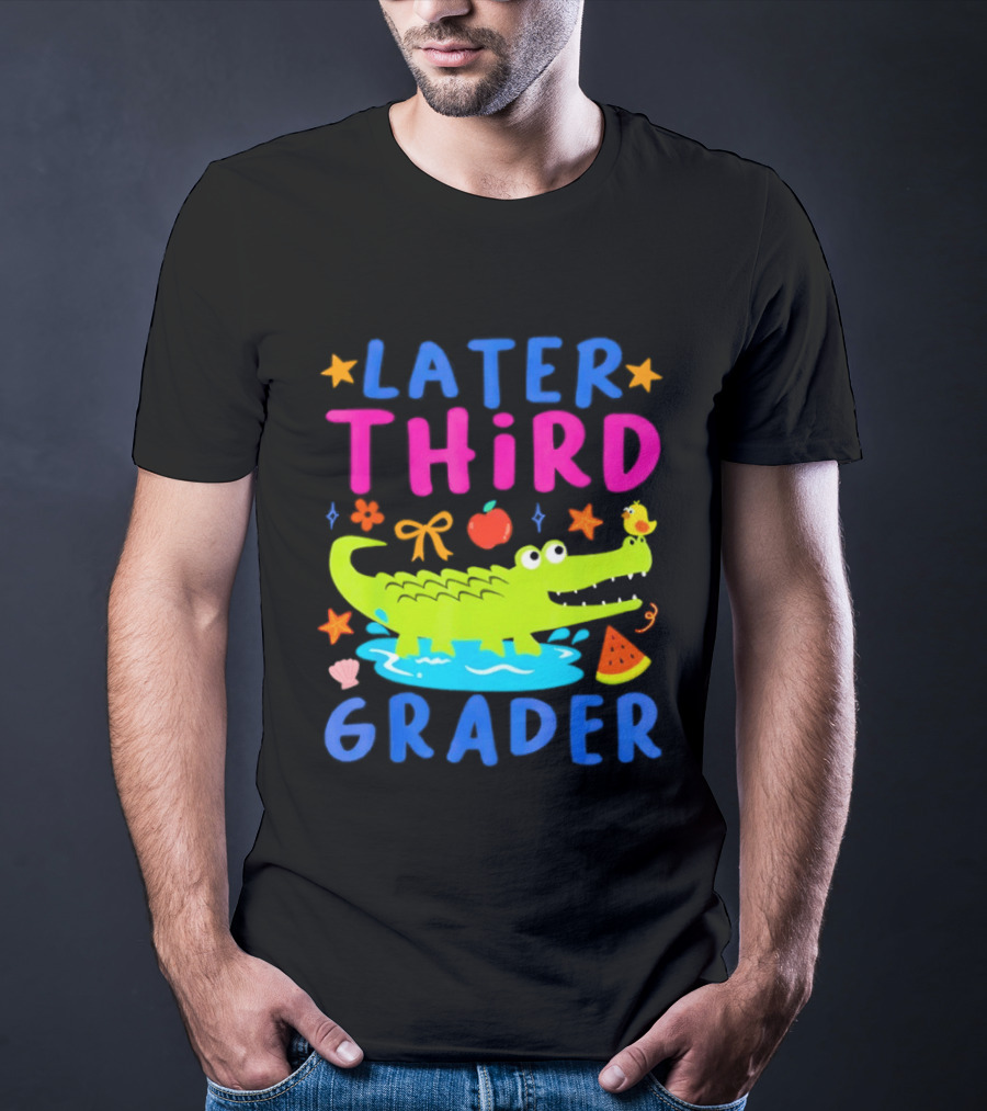 Later Gator Alligator Third Grader Fun Elements Stars Bow Apple T-Shirt