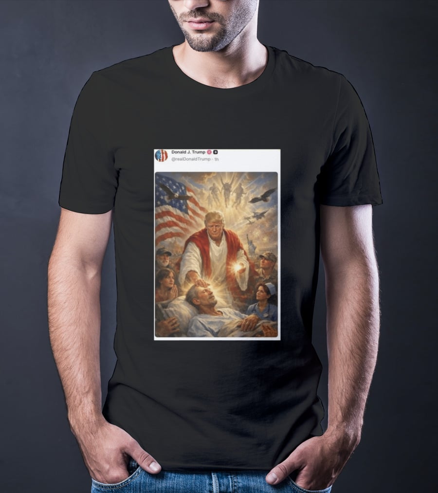 Pope Leo XIV President Trump Jesus Christ 2026 American Flag Healing T-Shirt