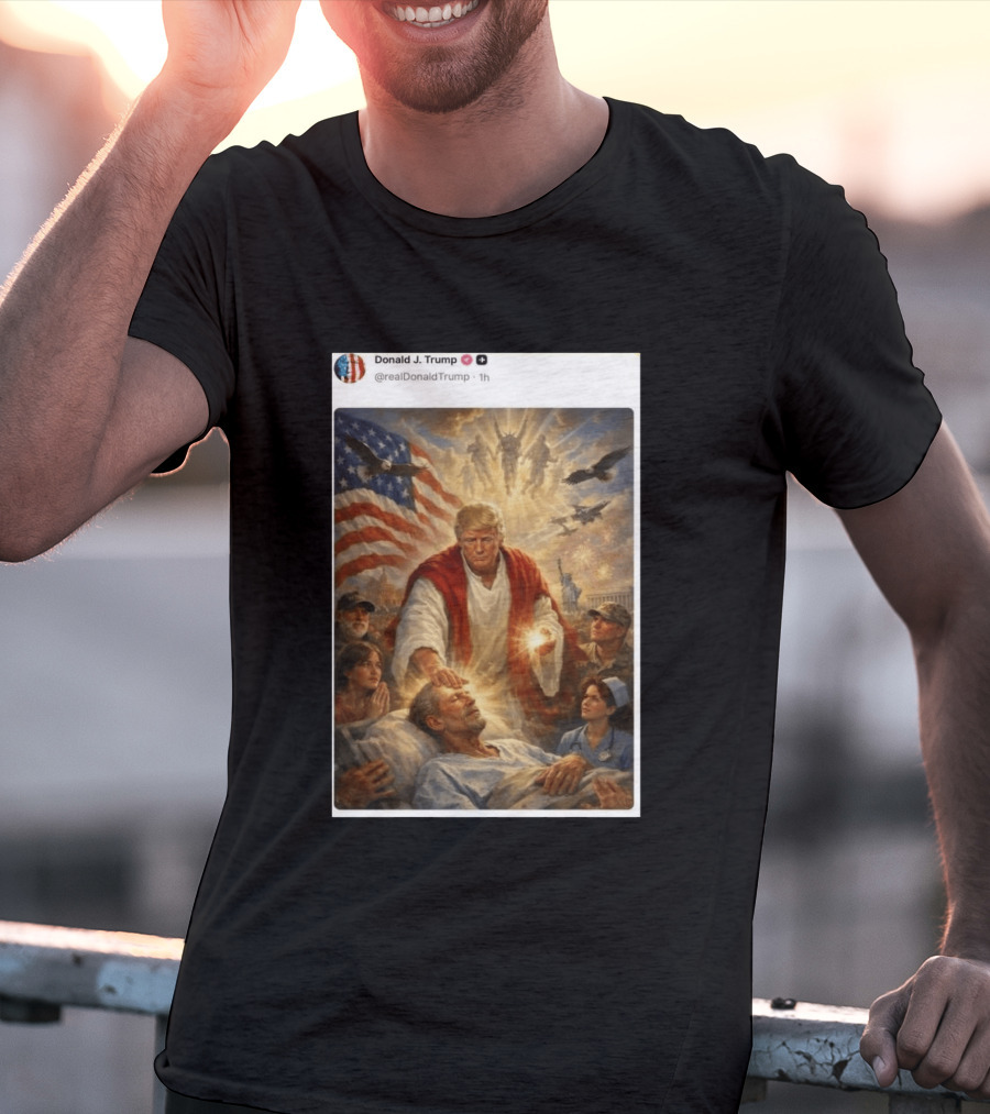 Pope Leo XIV President Trump Jesus Christ 2026 American Flag Healing T-Shirt
