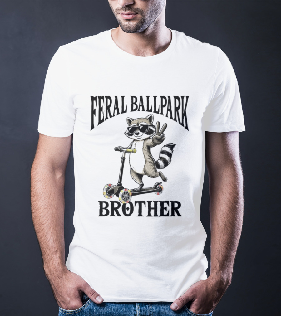 Feral Ballpark Brother Raccoon On Scooter With Peace Sign T-Shirt
