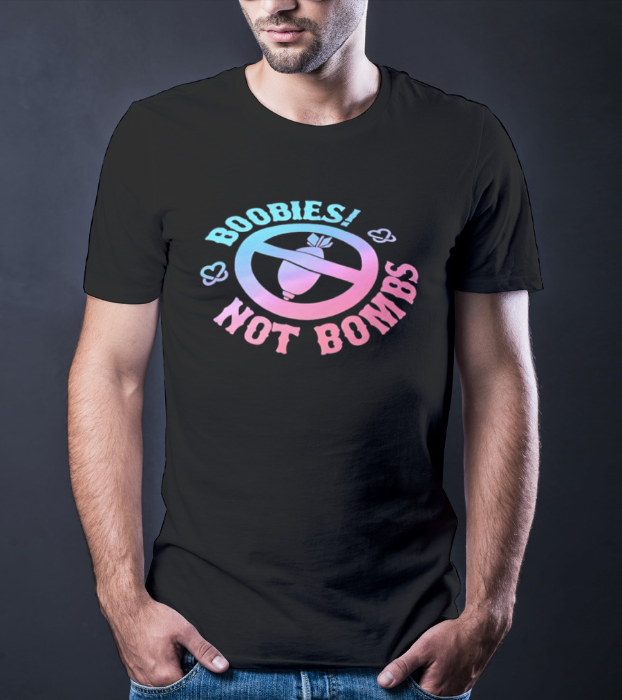 Boobies Not Bombs Peace Symbol Pastel Colors Clouds T-Shirt