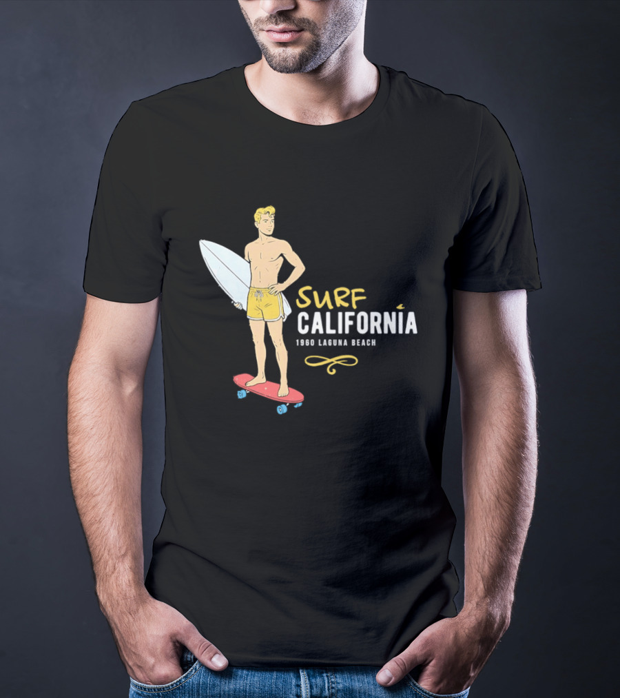 Surf California Laguna Beach Surfer Skateboard Vintage Vibes T-Shirt