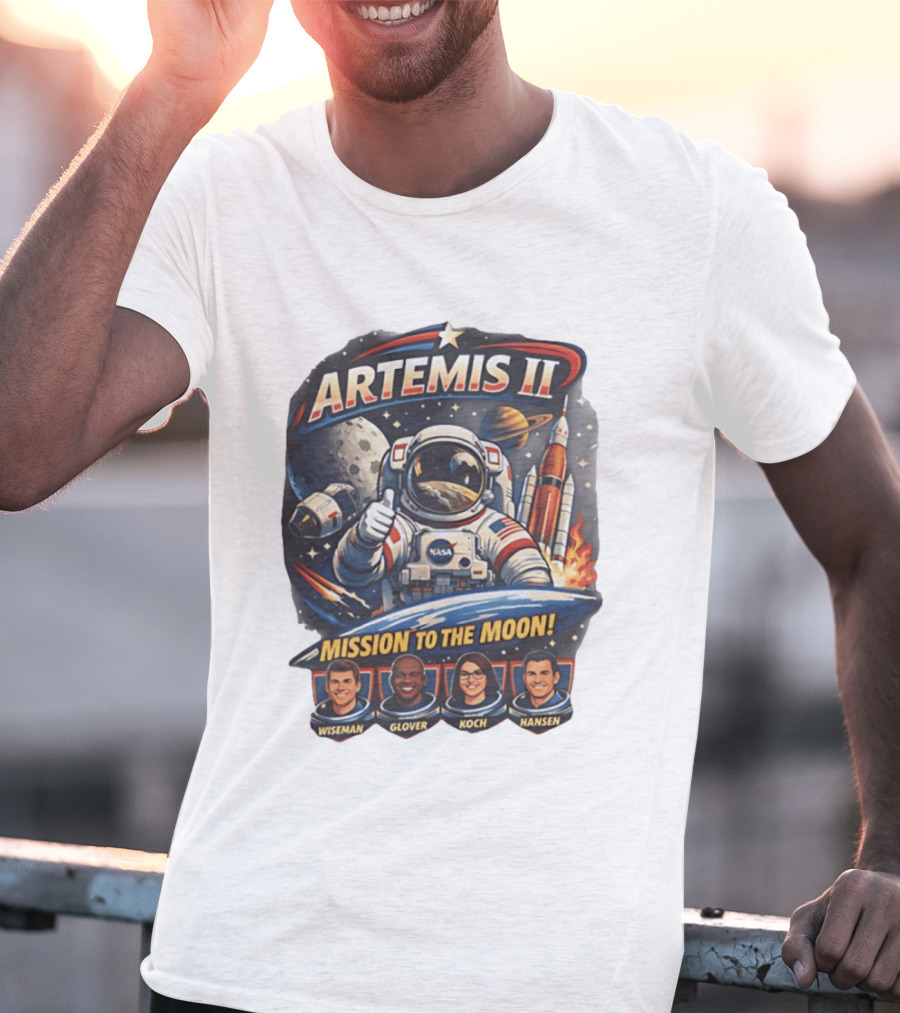 Artemis II NASA Astronauts Wiseman Glover Koch Hansen Lunar Mission T-Shirt
