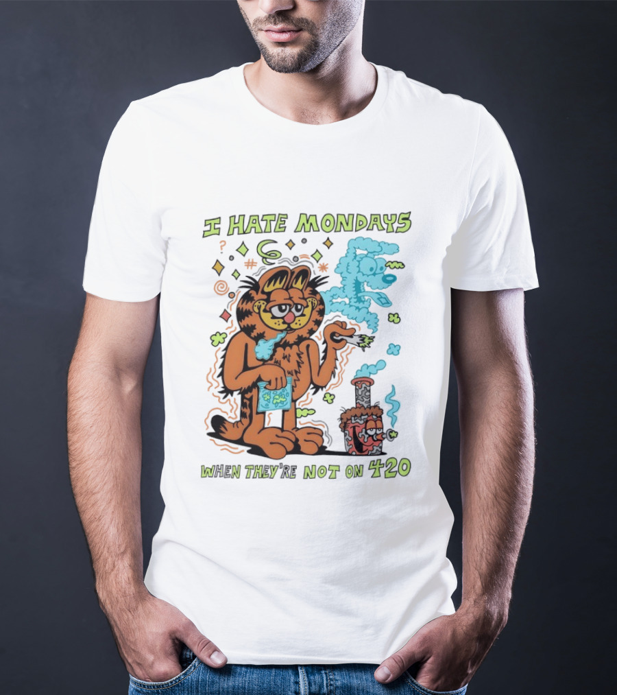 I Hate Mondays Orange Cat When They're Not On 420 Smoking Cartoon T-Shirt