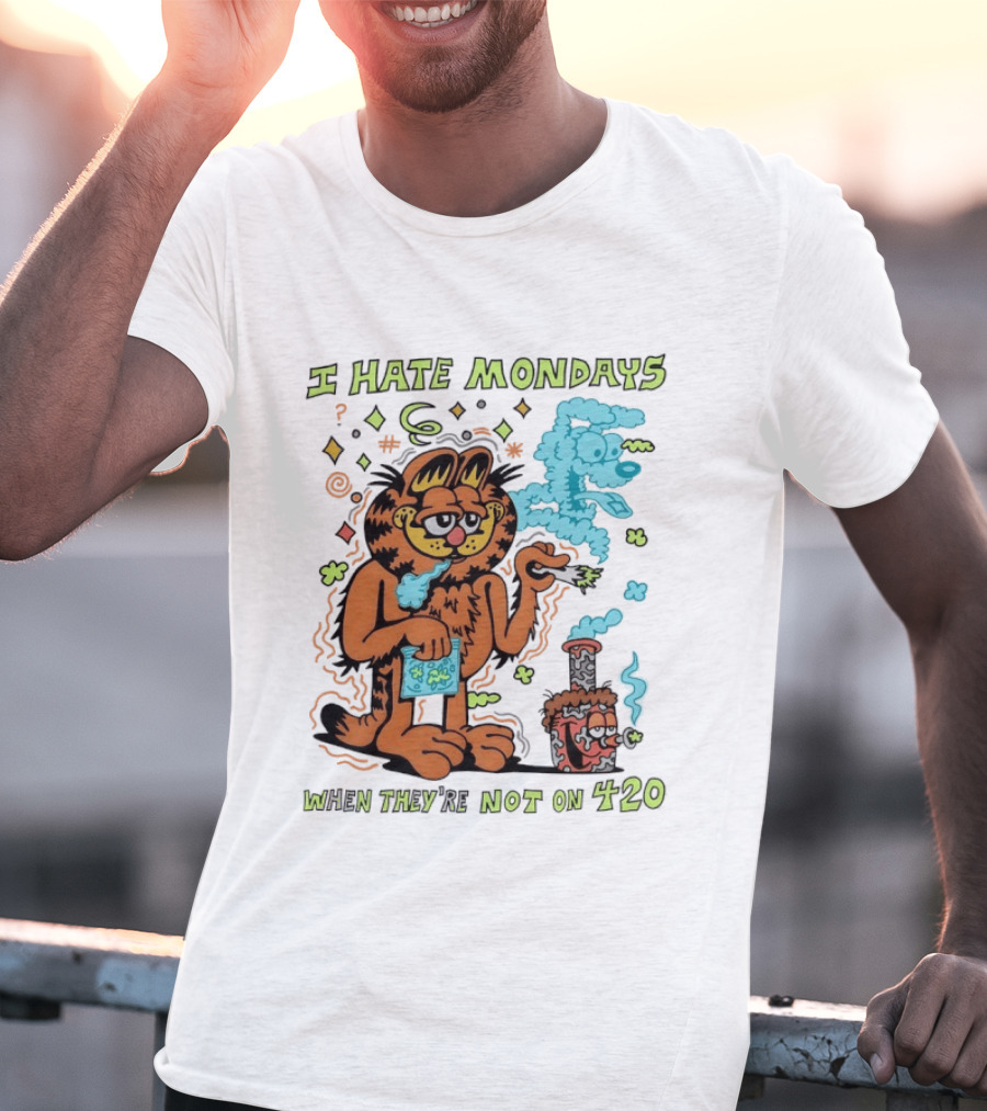I Hate Mondays Orange Cat When They're Not On 420 Smoking Cartoon T-Shirt