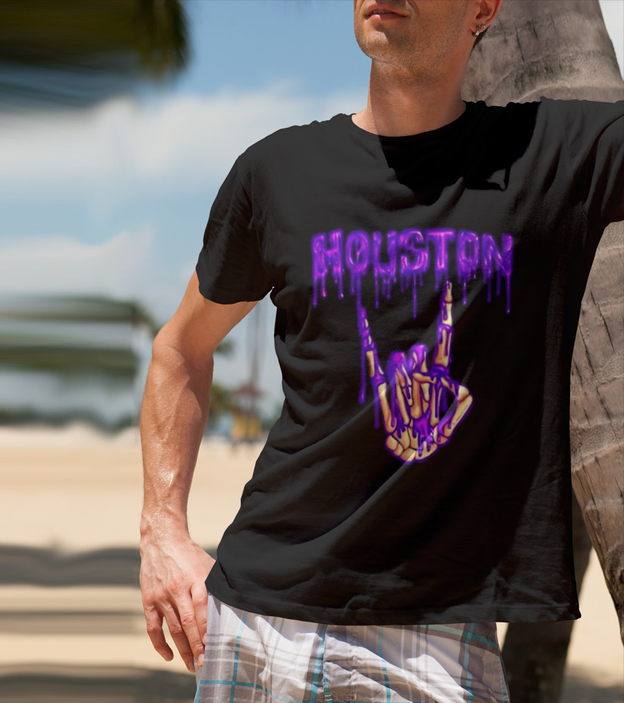 Houston Drip Skeleton Hand Gesture 2026 Purple T-Shirt