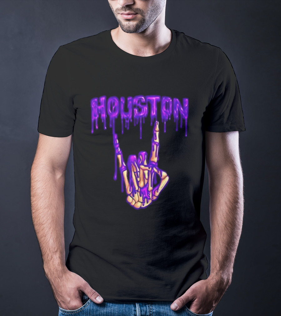 Houston Drip Skeleton Hand Gesture 2026 Purple T-Shirt