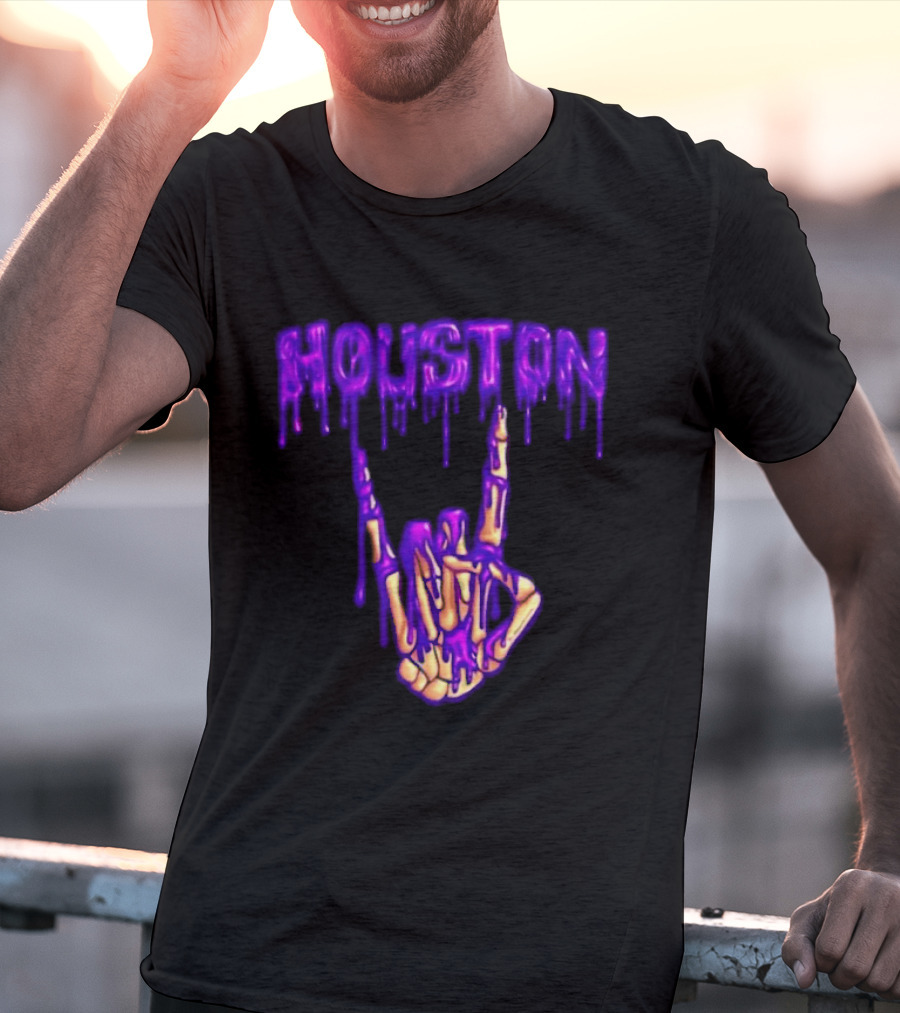 Houston Drip Skeleton Hand Gesture 2026 Purple T-Shirt
