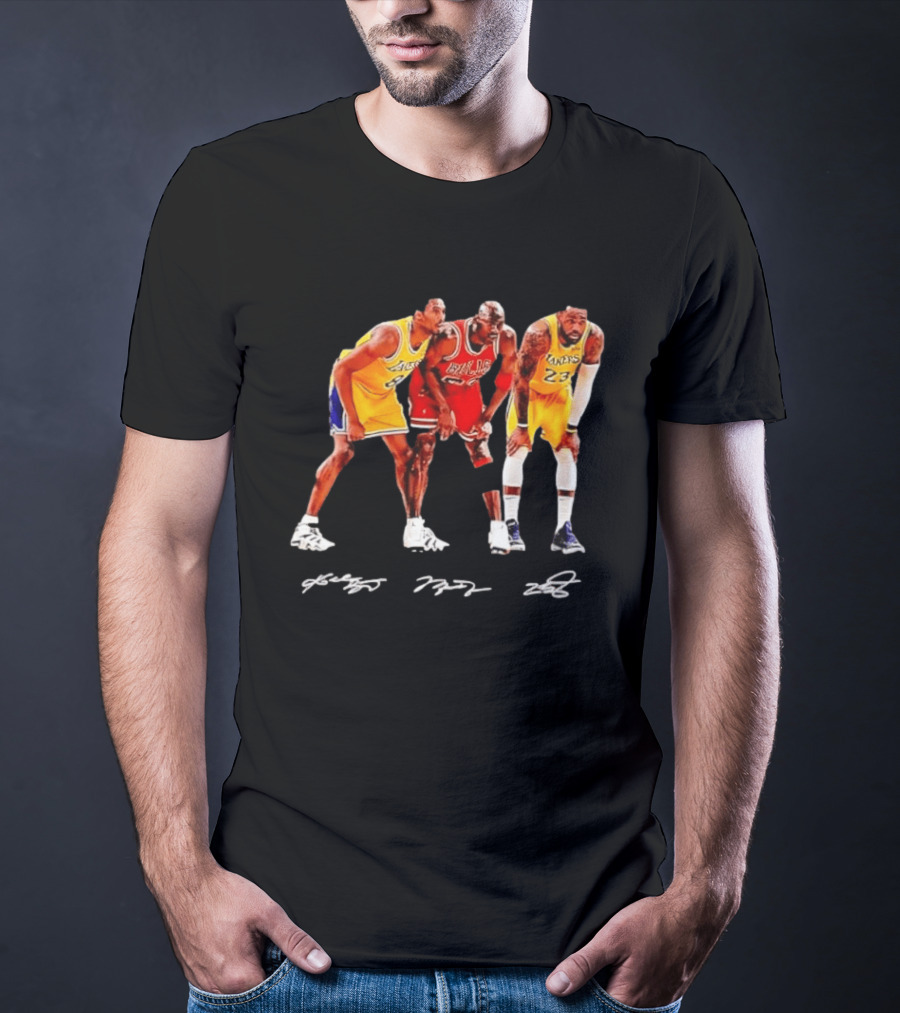 Kobe Bryant Michael Jordan LeBron James Lakers Bulls Signatures Legend Basketball T-Shirt