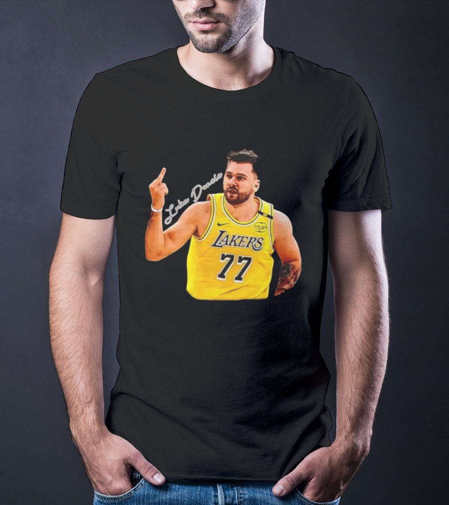 Luka Doncic Lakers 77 Middle Finger Gesture Nike Basketball Jersey T-Shirt