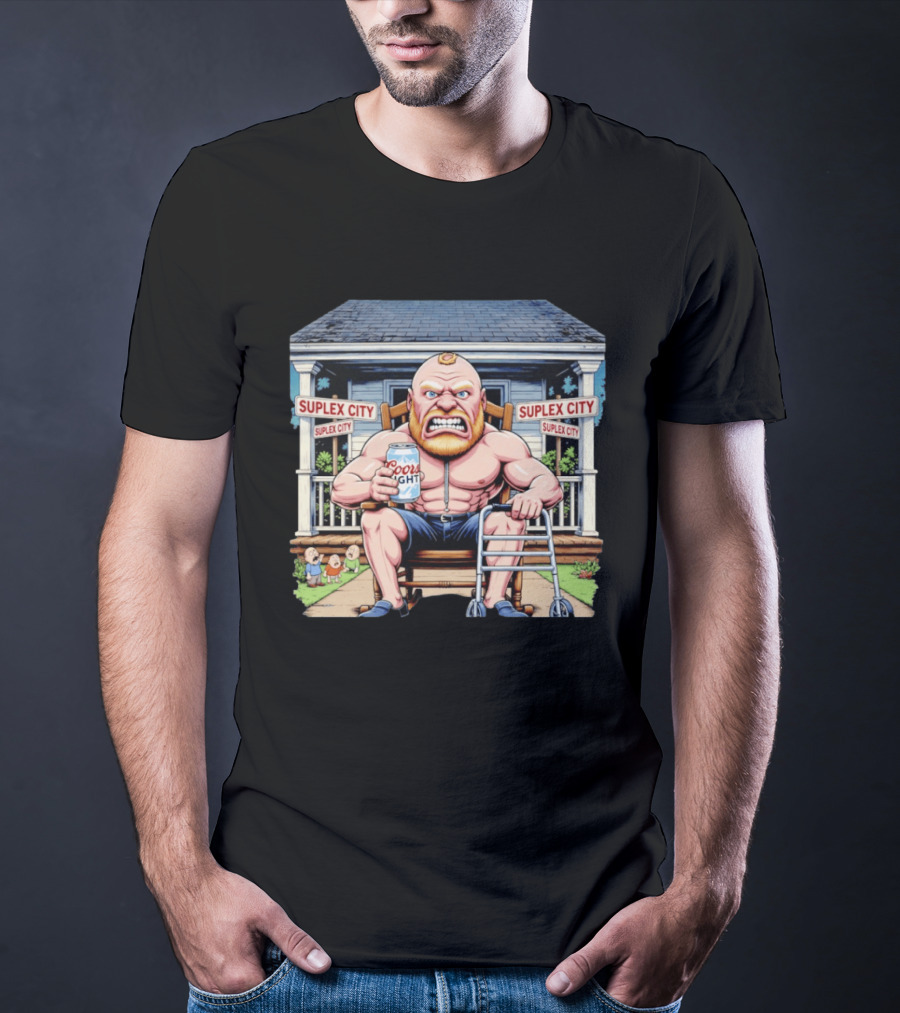 Retirement Suplex City Coors Light Angry Wrestler With Walker On Porch T-Shirt