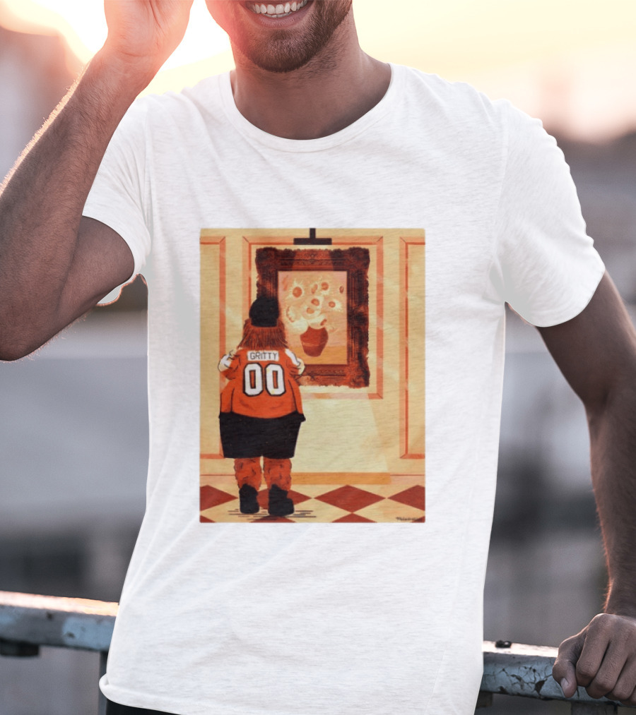 Gritty Philadelphia Flyers Meets Vincent Van Gogh Sunflowers Museum Exhibit T-Shirt