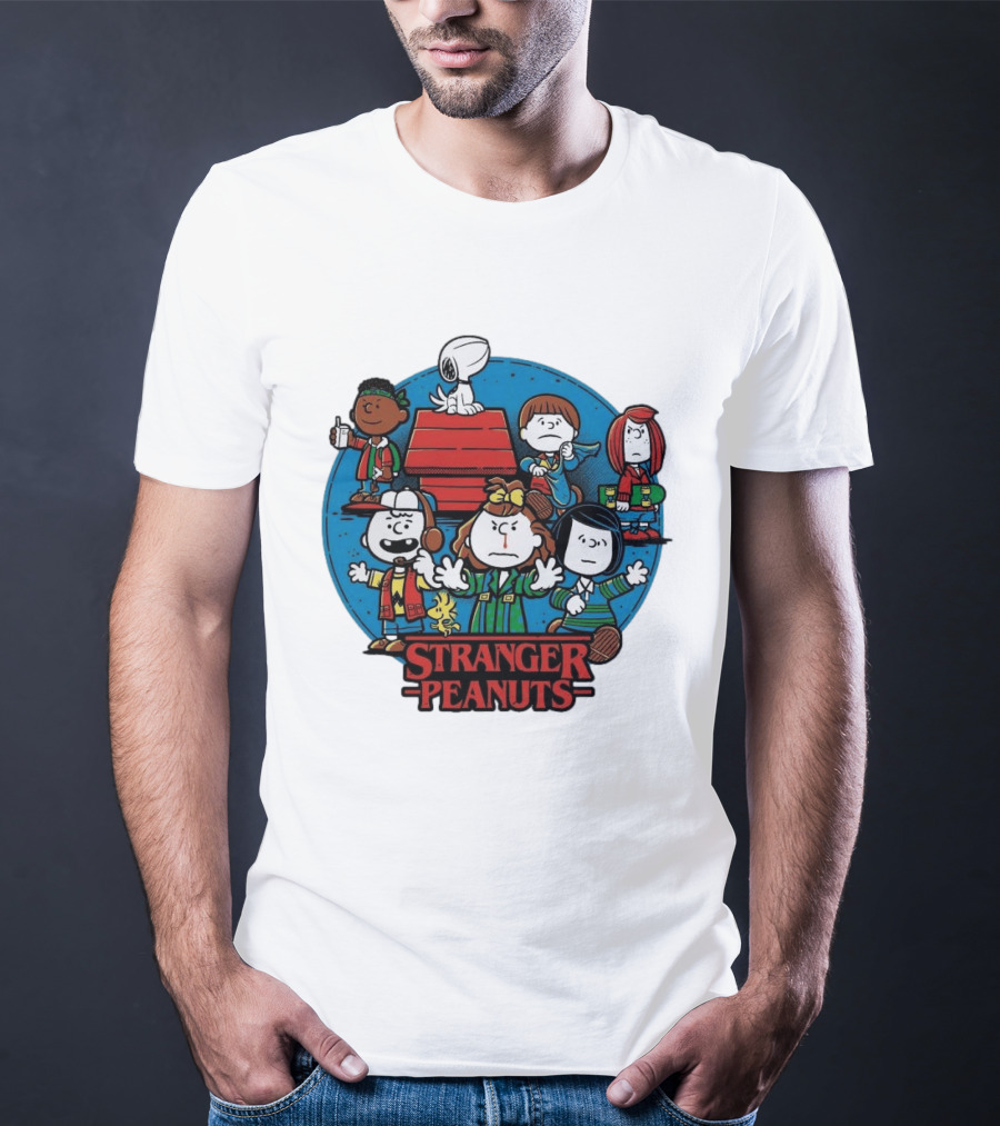 Stranger Peanuts Cartoon Characters Crossover Red Doghouse Blue Circle T-Shirt