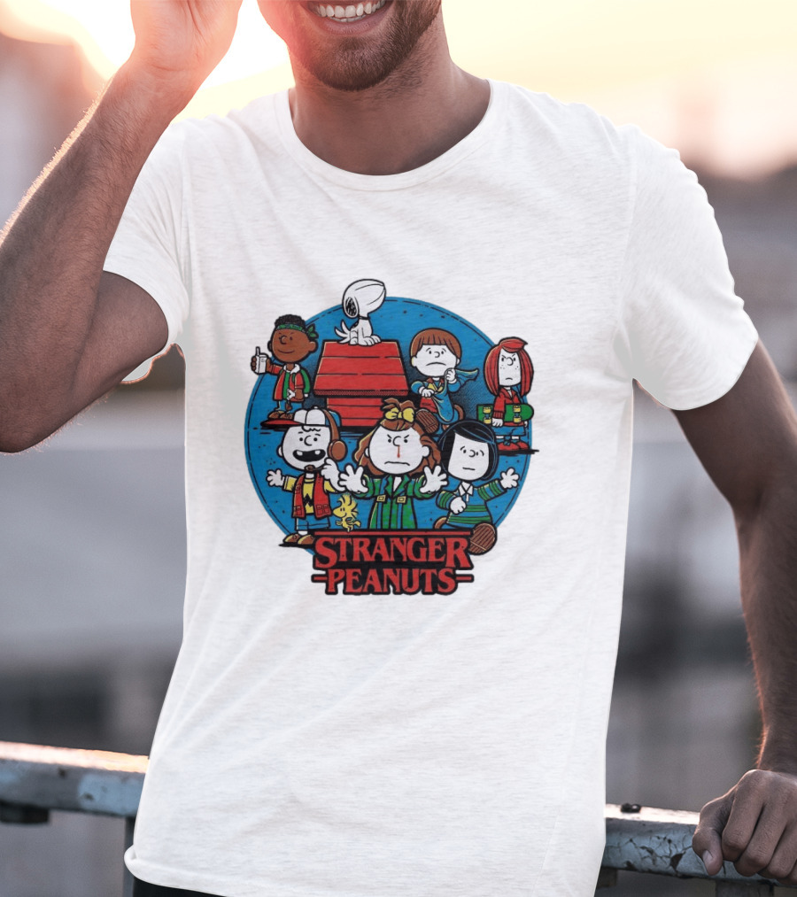 Stranger Peanuts Cartoon Characters Crossover Red Doghouse Blue Circle T-Shirt