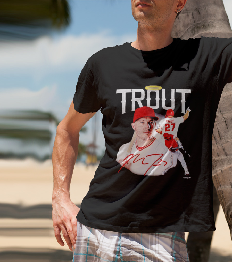 Mike Trout Los Angeles Angels 27 Halo Collage T-Shirt