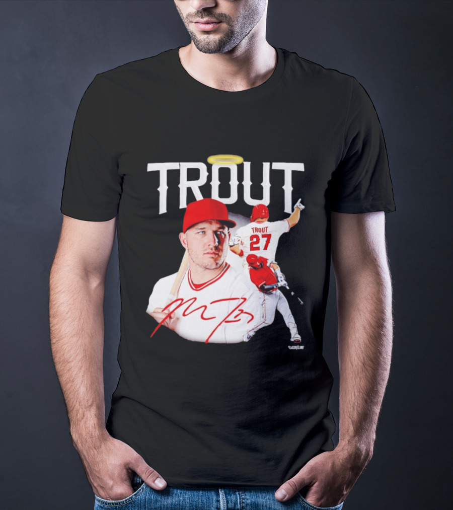 Mike Trout Los Angeles Angels 27 Halo Collage T-Shirt