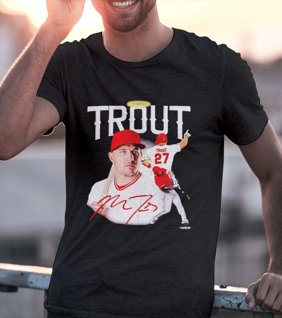 Mike Trout Los Angeles Angels 27 Halo Collage T-Shirt