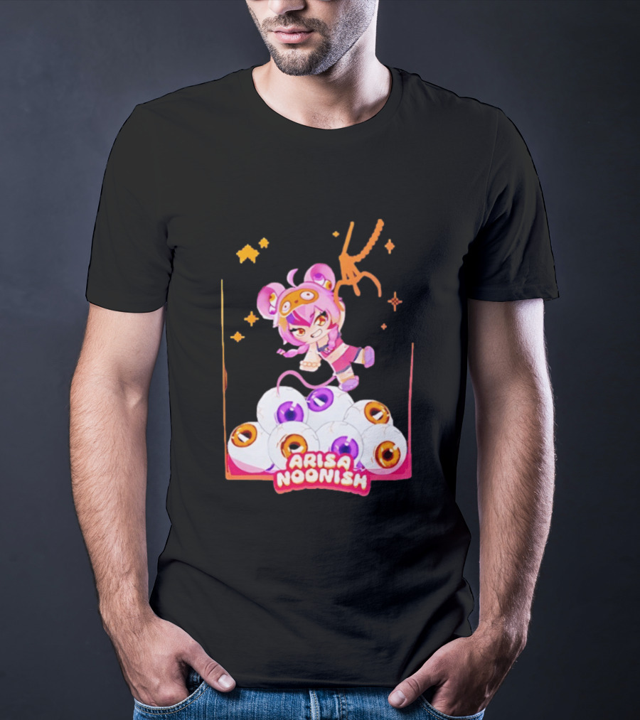 Playful Arisa Noonish With Seven Eyes Anime Character And Stars T-Shirt
