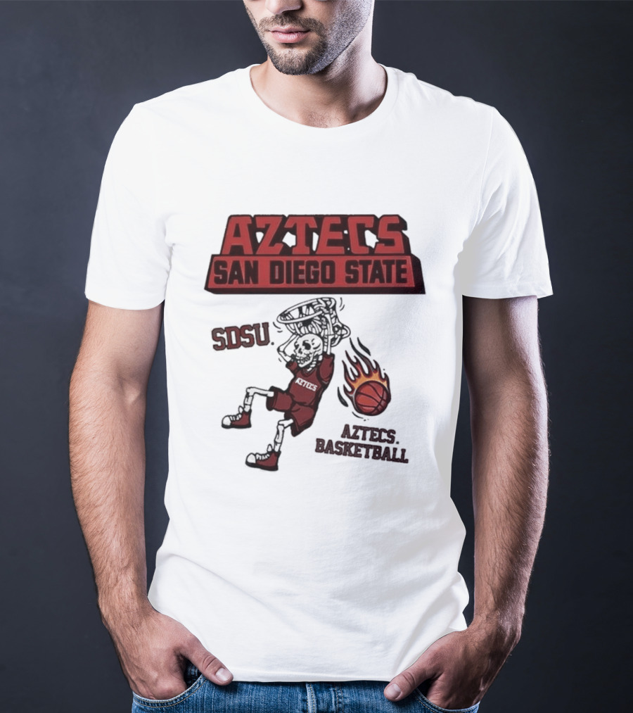 Aztecs San Diego State SDSU Skeleton Dunking Flaming Basketball T-Shirt