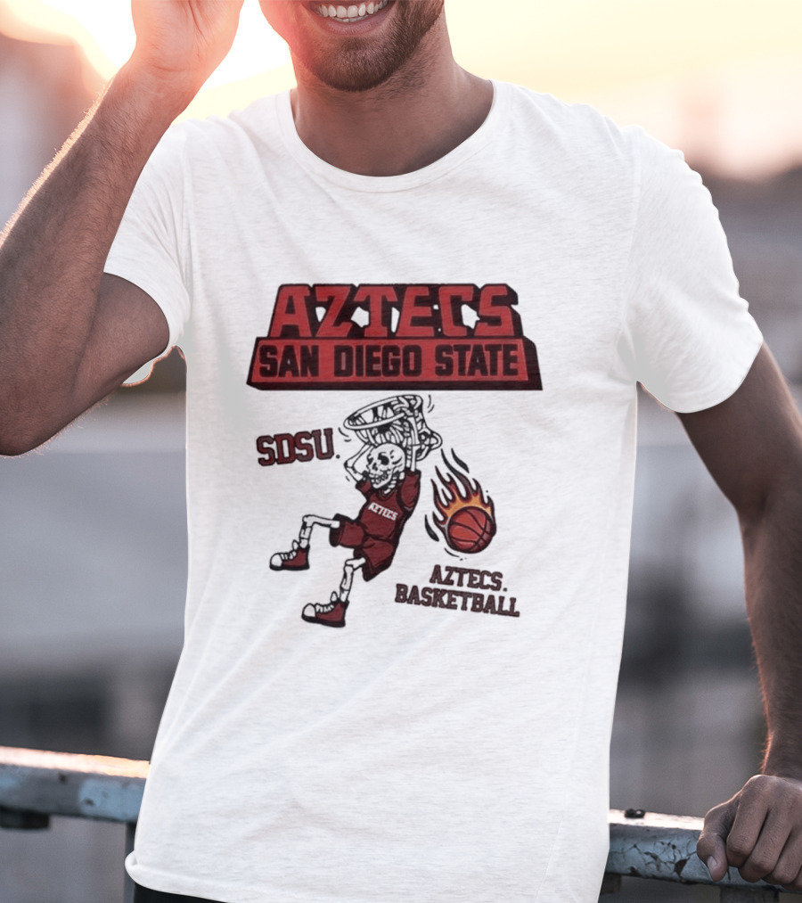 Aztecs San Diego State SDSU Skeleton Dunking Flaming Basketball T-Shirt
