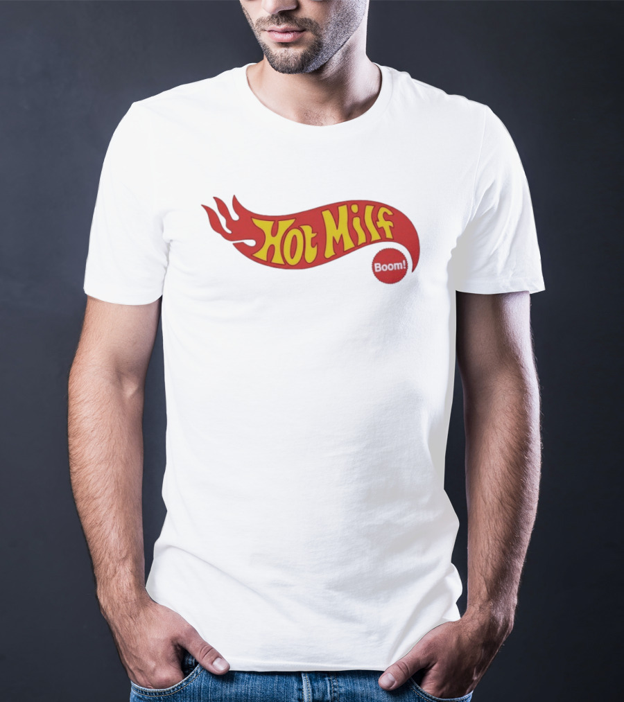 Hot Milf Boom Flame Motif T-Shirt